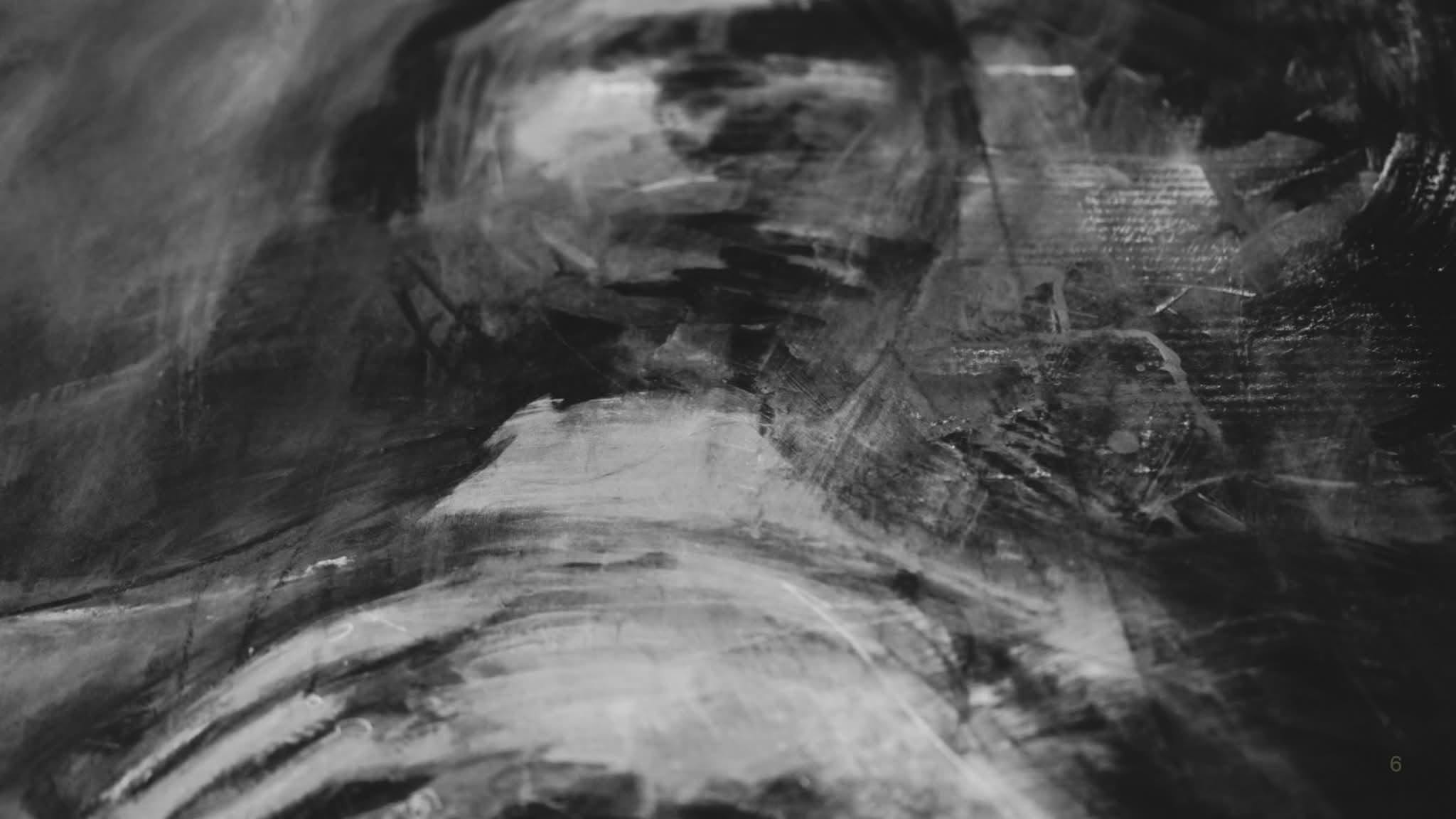 Black-and-white detail of a painted surface with layered brushstrokes.